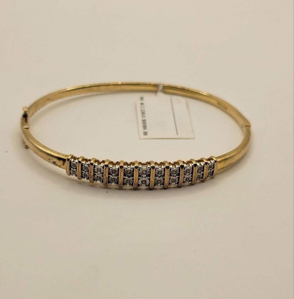 Sterling silver 925 Sun with 14k overlay Clamp With Diamond Chips bracelet